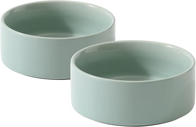 Ceramic Set of 2 Dog Bowls, Food and Water Bowls for Dogs, Puppy, 2pcs Dog Dishes, Pet Feeder(6inch, 2 x Light Green Bowls)