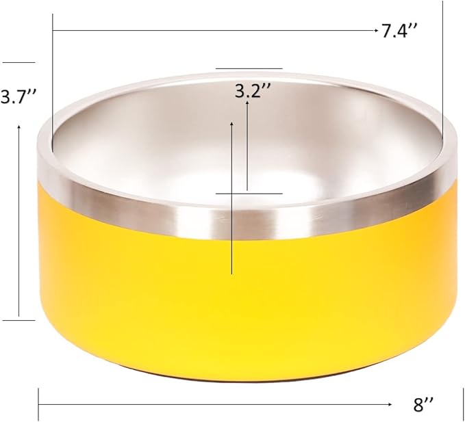 Large Dog Water Bowl Yellow Stainless Steel Dogs Bowls Outdoor Insulated No Spill Pet Food Bowl for Large Dogs Cats & Pet Gifts for Dog Lover Mom Girl Dad, (Yellow)