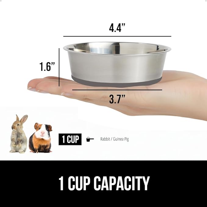 GORILLA GRIP Dog Bowls, Holds 1 Cup Each (8 fl oz), Heavy Duty Stainless Steel Food and Water Bowl for Feeding Dogs and Cats, Dishwasher Safe, Rust Resistant Metal, BPA Free Rubber Base, Set of 2 Gray