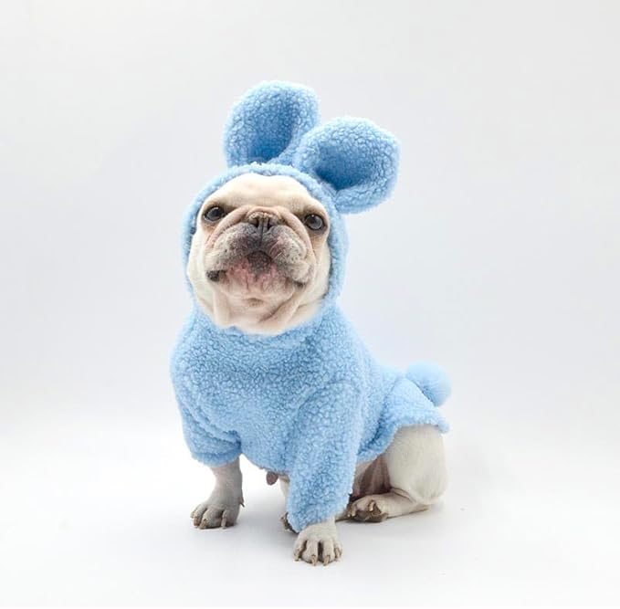 Adorable Plush Bunny Pet Costume - Soft & Warm with Removable Pom-Pom Tail – Perfect for Easter, Halloween, and Everyday Wear (Pink & Blue)