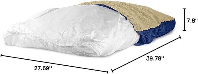 Floppy Dawg Large Dog Bed Replacement Cover. Removable and Machine Washable Cover for Mattress and Rectangular Pillow Beds. 40L x 28W. Blue with Beige Top.