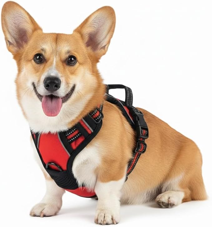 No Pull Dog Harness, Reflective Comfortable Vest Harness with Easy Control Handle Adjustable Soft Padded Pet Vest for Small to X-Large Dogs (Red, Small (Approx Weight:8.81-16.53 LB))