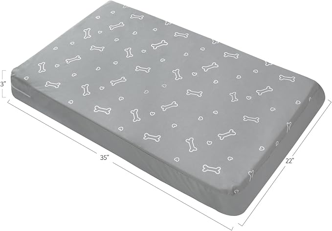 Waterproof Dog Bed Cover, Removable Dog Bed Covers Replacement Washable with Smooth Zipper, Indoor/Outdoor, Bone Print 22 x 35 x 3 Inch for Dog/Cat, Cover Only