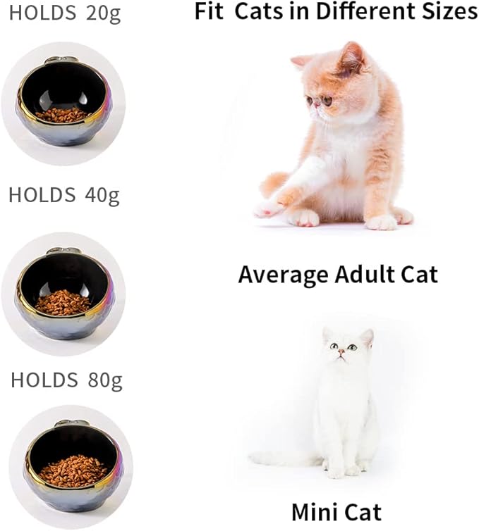 Nihow Cat Food Bowl: 5.7 Inch Ceramic Raised Cat Dish - Elevated Pet Bowl for Protecting Pet's Spine - Colorful Blue (4OZ /1 PC)