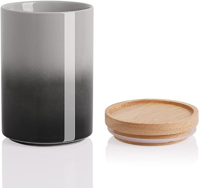 Sweejar Ceramic Food Storage Jar, Stackable Kitchen Canisters, Containers with Airtight Seal Wooden Lid for Serving Ground Coffee, Tea, Sugar, Salt and More - 28 Fl Oz (Gradient Gray)