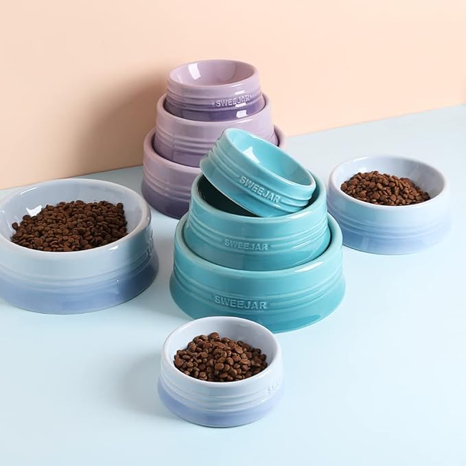 Sweejar Gradient Dog Bowl, Ceramic Dog Food Dish for Large Dogs and Large Cat, Porcelain Pet Bowl for Food and Water 32 oz (Gradient Blue)