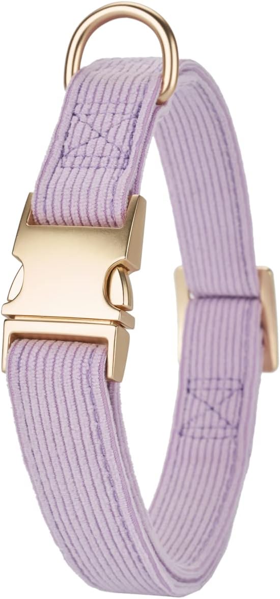 Soft Corduroy Fibric Dog Collar with High Grade Metal Buckle, for Small Dogs.(Purple,Small:10-15")