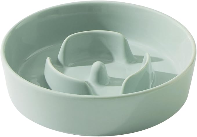 Ceramic 0.9 Cup Dog Bowl Slow Feeder for Small Dog, 6.1inch Pet Slow Feeder, Stop Bloat, Preventing Choking(Single Bowl-Light Green)