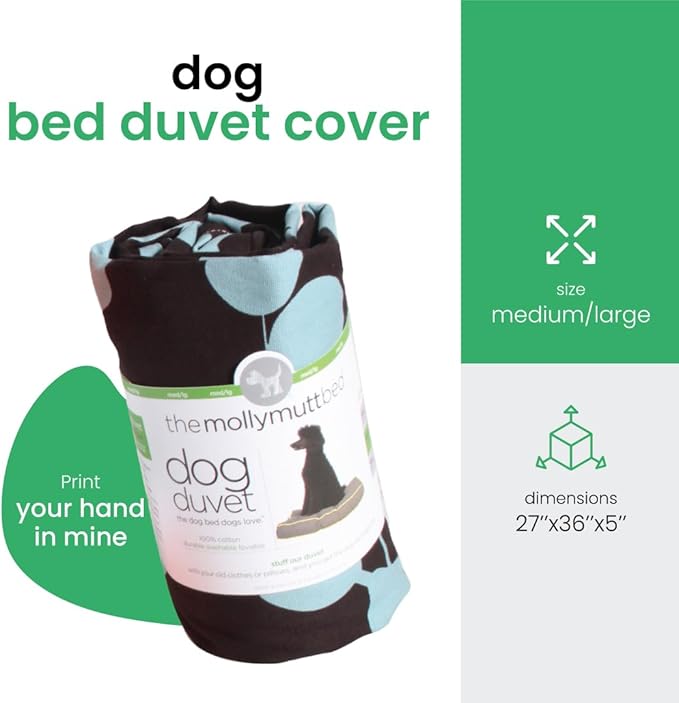 Molly Mutt Medium To Large Dog Bed Cover - Your Hand In Mine Print - Measures 27”X36”X5’’ - 100% Cotton - Durable - Breathable - Sustainable - Machine Washable Dog Bed Cover