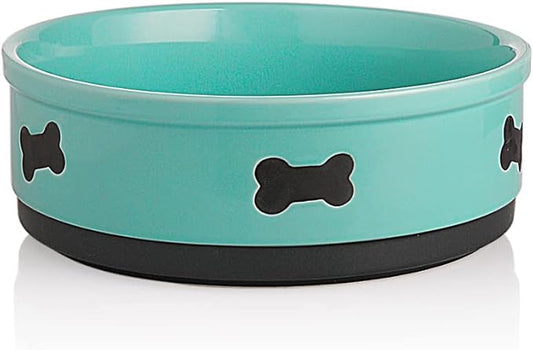 Sweejar Ceramic Dog Bowls with Bone Pattern, Dog Food Dish for Large Dogs, Porcelain Pet Bowl for Water 70 Fl Oz (Turquoise)