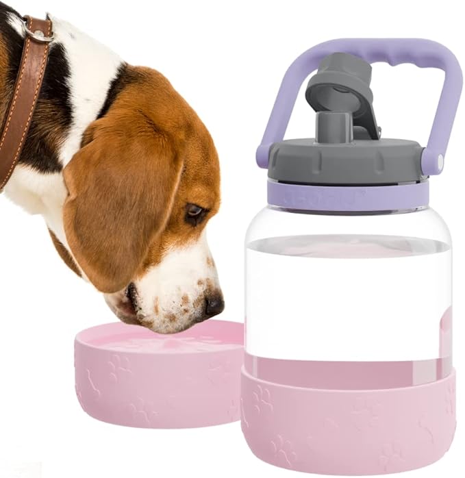 Asobu Buddy Bottle a Stainless Steel Insulated Water Bottle for with Removable Dog Water Bowl and Dog Food and Treat Storage Bowl (Pink, Barkley 50 oz Water Bottle with Bowl)