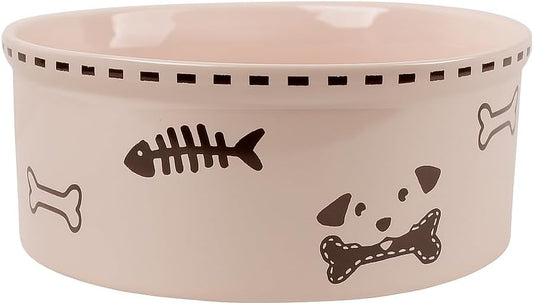 Ceramic Dog Bowl 55oz Heavy Duty Pet Food and Water Bowl for Medium Large Dogs Non Slip Weighted Dog Dish with Cute Bone and Fish Design Easy to Clean