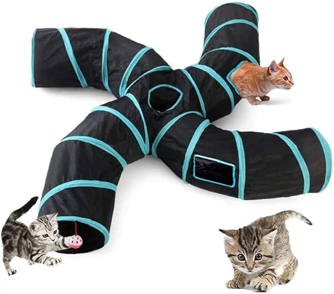 Cat Tunnel,4 Way Large Collapsible Tunnels Tube Upgrade with 5 Peek Hole,S-Shaped Maze House Play Toy Interactive Cat Toy for Cat Kitten Kitty Rabbit