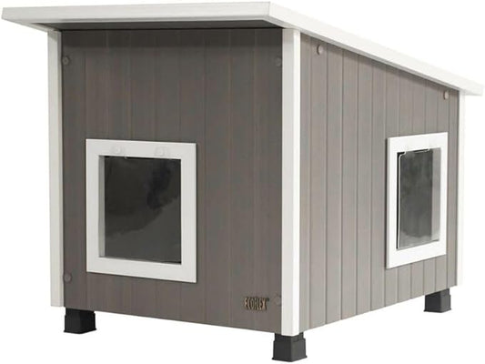 New Age Pet ECOFLEX Outdoor Cat House X-Large Weather Resistant, Raised Floor, Dual Vinyl Flaps, 30% Bigger, 28" W x 20" H