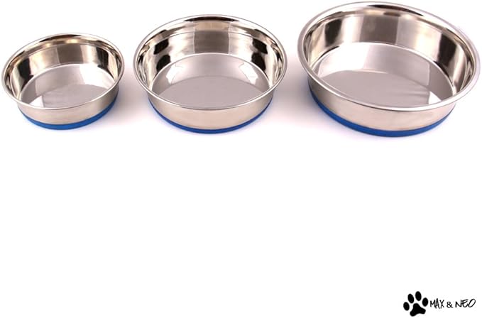 Heavy Non-Skid Stainless Steel Dog Bowls Pack by Max and Neo