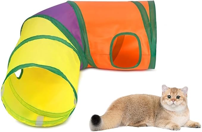 Cat Tunnel with Play Ball, Interactive Peek-a-Boo Cat Toys Cat Tube Toy, Colorful L-Tunnel
