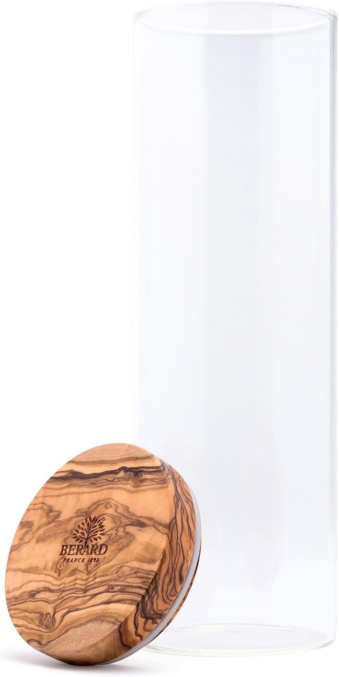 Berard Glass Storage Jar with Olive Wood Lid, 50-Ounce
