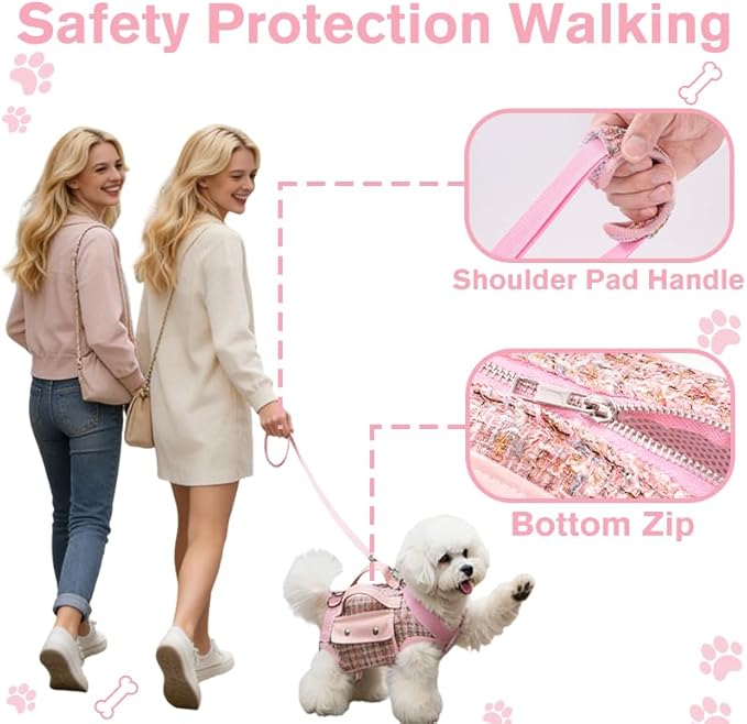 Dog Lift Harness Backpack for Small Dogs, Adjustable Straps Dog Sling Carrier for Hiking, Travel, Outdoor ??Pink Medium