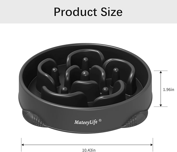 MateeyLife Large Slow Feeder Dog Bowls 2PCS, Anti-Choking Puzzle Dog Food Bowls, Anti-Slip Interactive Feeding Slow Down Eating, Bloat Stop Maze Dishes for Large Breeds 4 Cups Gray&Black