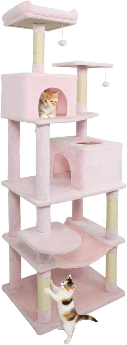 Tangkula Cat Tree for Indoor Cats, 75 Inch Extra Tall Cat Tower with Sisal Scratching Post, Padded Top Perch, Dual Condos, Hammock, 2 Dangling Balls, Platforms, Multi-Level Cat Climbing Furniture