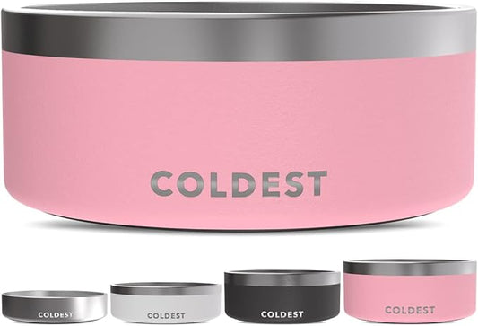 Coldest Dog Bowl - Anti Rust Metal, Non Slip, 3 Layers Insulated Stainless Steel Dog Bowls - Spill Proof & Heavy Duty - Water Bowl for Dogs, Cats & Pets, Dish Washer Safe (100 oz, Cotton Candy Pink)
