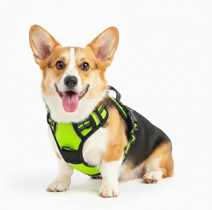 No Pull Dog Harness, Reflective Comfortable Vest Harness with Easy Control Handle Adjustable Soft Padded Pet Vest for Small to X-Large Dogs (Green, Small (Approx Weight:8.81-16.53 LB))