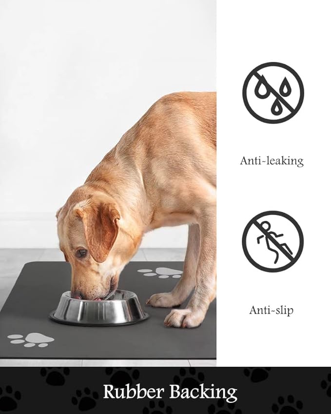 Pet Feeding Mat-Absorbent Dog Mat for Food and Water Bowl-No Stains Quick Dry Dispenser Mat-Dog Accessories Pet Supplies-Bowl for Messy Drinkers（Darkgrey,16"x24"