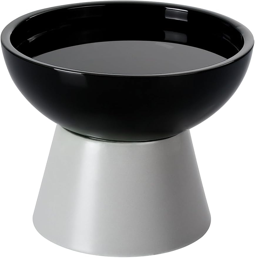 LoeJan Elevated Cat Food and Water Bowls Set, Extra Wide and Raised Ceramic Feeder, Anti-Vomit Whisker-Free Pressure Feeding Bowl for Kittens Adult Small Dogs (Black)