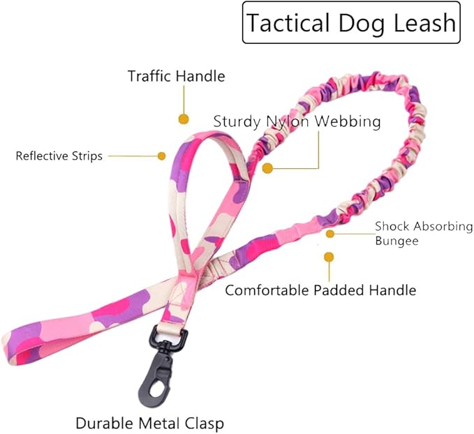 Xqpetlihai Tactical Dog Collar and Leash Set Adjustable Military Nylon Dog Collar with Control Handle and Heavy Duty Metal Buckle for Large Dogs （Pink Camo XXL