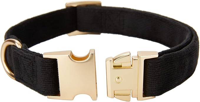 Soft Corduroy Fibric Dog Collar with High Grade Metal Buckle, for Medium Dogs(Black,Medium:12-19")