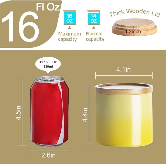 Sweejar Ceramic Food Storage Jar, Stackable Kitchen Canisters, Containers with Airtight Seal Wooden Lid for Serving Ground Coffee, Tea, Sugar, Salt and More - 16 Fl Oz (Gradient Purple)