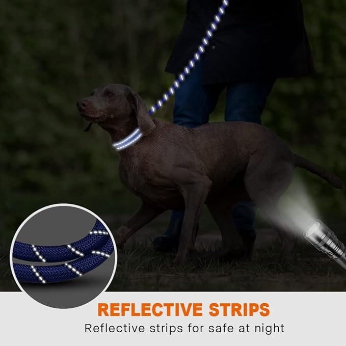 Taglory Rope Dog Leash 4 FT with Comfortable Padded Handle, Highly Reflective Threads Leash for Medium Large Dogs, 1/2 inch, Navyblue