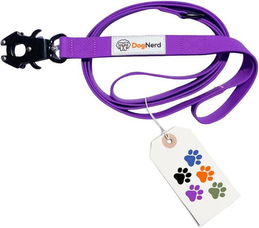 6ft Purple Dual Handle Silicone Tactical Dog Leash for Medium, Large, Giant Breeds | Quick Release Carabiner | Coated Nylon Heavy Duty | Strong Puller | Training Leashes