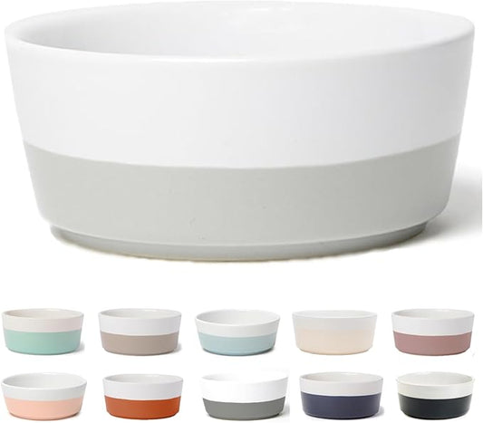 Waggo Dipper Ceramic Dog Bowl for Small and Large Breeds - Heavyweight and Durable Pet Food and Water Dish Crock, Dishwasher Safe, Modern (Light Grey, Medium)