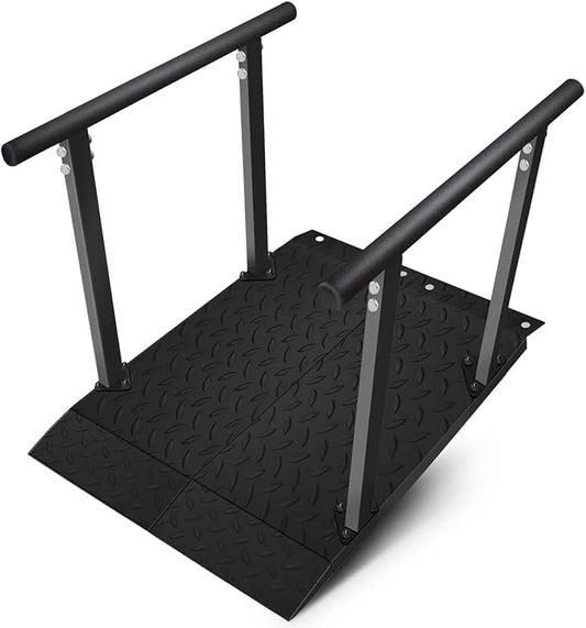4'L x 33''W Heavy Duty Portable Wheelchair Ramp with Rubber Protective Handrails, Handicap Ramp with Adjustable Flap, Folding Threshold Ramp for Home Steps Curbs, Anti-Slip Base 900 Lbs Capacity