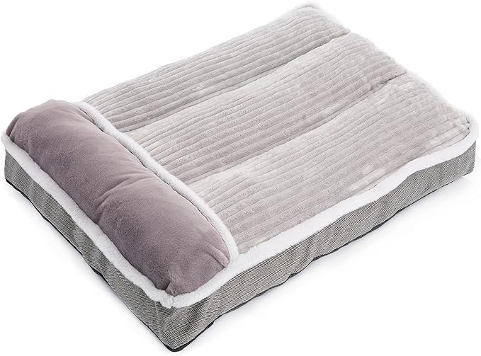 Dog Bed for Large Dogs, Dog Mattress with Pillow for Crate Kennel, Sofa pet Bed, Super Soft pet Bed for Medium, Jumbo, Small Dogs Breeds Grey, Medium:(30?쓝20 x3)