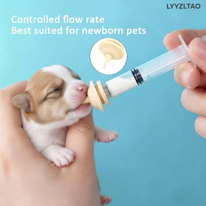 Pet Nursing Kit - 3 Pack 3ml Feeding Syringes with 3 Silicone Nipples | Reusable Hand Feeding Supplies for Newborn Kittens, Puppies, Squirrels, Rabbits & Small Animals | Anti-Choke Safety Design