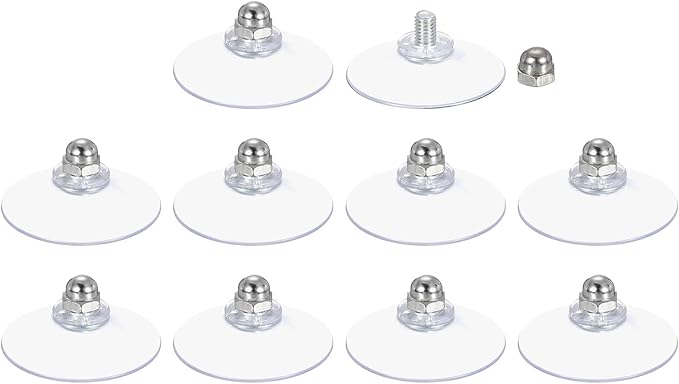 uxcell 10 Packs Suction Cups for Glass 40mm/1.6" Dia Clear PVC Window Glass Suction Sucker Pads with M6 x 8mm Screw for Window Bathroom Door Glass Wall Car Sun Shade