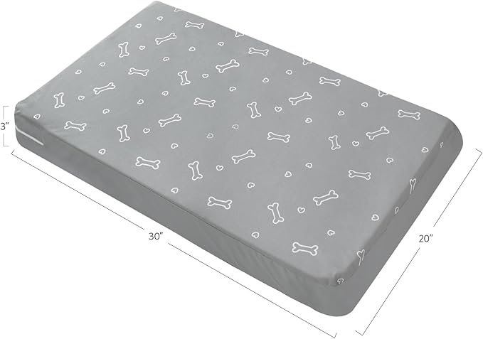 Waterproof Dog Bed Cover, Removable Dog Bed Covers Replacement Washable with Smooth Zipper, Indoor/Outdoor, Bone Print 20 x 30 x 3 Inch for Dog/Cat, Cover Only