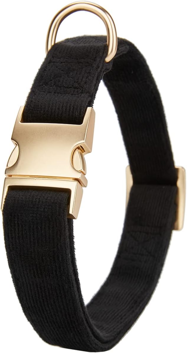 Soft Corduroy Fibric Dog Collar with High Grade Metal Buckle, for Medium Dogs(Black,Medium:12-19")