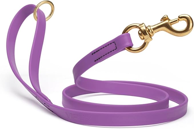 Viper Biothane K9 Working Dog Leash Waterproof Lead for Tracking Training Schutzhund Odor-Proof Long Line with Solid Brass Snap for Puppy Medium and Large Dogs 4ft, Amethyst Purple