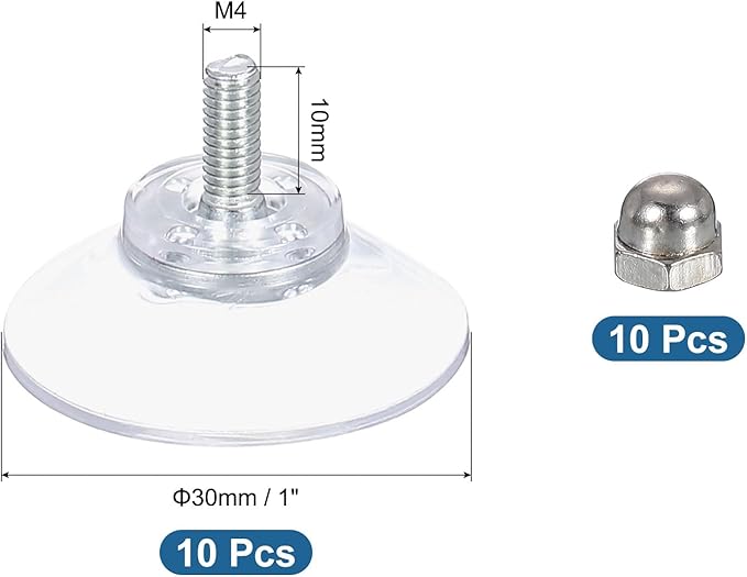 uxcell 10 Packs Suction Cups for Glass 30mm/1.2" Dia Clear PVC Window Glass Suction Sucker Pads with M4 x 10mm Screw for Window Bathroom Door Glass Wall Car Sun Shade