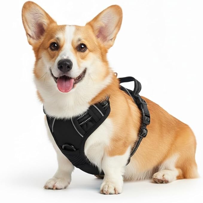 No Pull Dog Harness, Reflective Comfortable Vest Harness with Front & Back Easy Control Handle Adjustable Soft Padded Pet Vest for Small to Large Dogs (Small,Black)