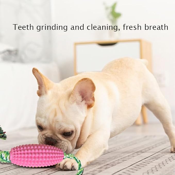 FJ Four Joys Corn-Shaped Dog Chew Toy, Squeaky Toy, Dog Toothbrush, Tough and Interactive Toy for Small, Medium and Large Dogs (Pink)
