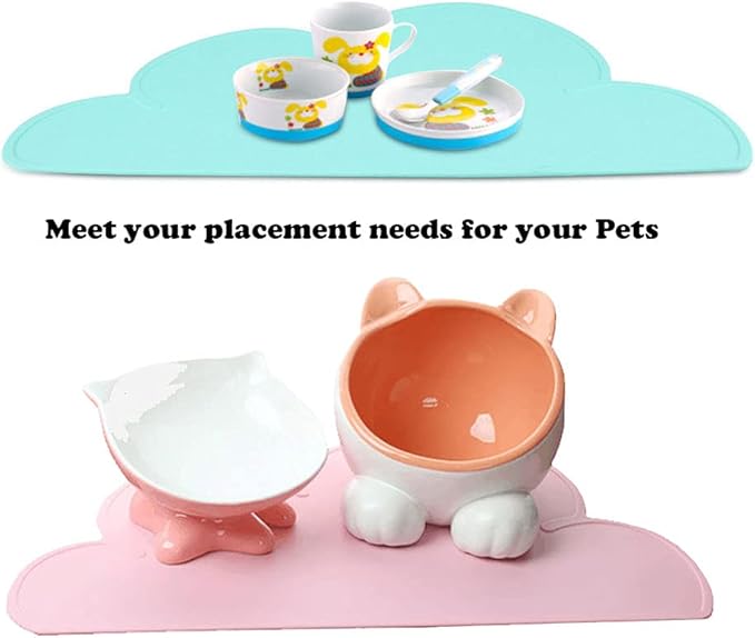 Love Dream Silicone Pet Feeding Food Mat with Raised Edge, Anti-Slip Waterproof Pet Bowl Mat Placemat for Dog and Cat (Light Green)