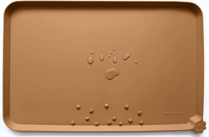 Hoki Found XX-Large Non Slip Silicone Pet Food Mats - Bowl Mats Tray - Feeding Mat for Carpet, Dogs, Cats - Waterproof - Butterscotch