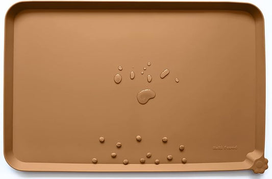 Hoki Found XX-Large Non Slip Silicone Pet Food Mats - Bowl Mats Tray - Feeding Mat for Carpet, Dogs, Cats - Waterproof - Butterscotch