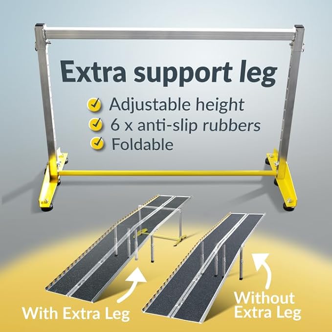 Wheelchair Ramp 12 Feet - Aluminum Long Portable Ramp - Loading Capacity 600 lbs - Portable 12 Foot Wheelchair Ramp with 2 Extra Support Leg