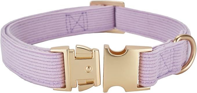Soft Corduroy Fibric Dog Collar with High Grade Metal Buckle, for Large Dogs.(Purple,Large:17-26")