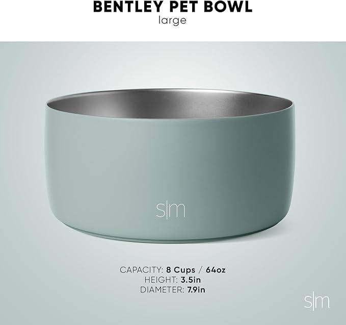 Simple Modern Stainless Steel Pet Water Bowl for Dogs & Cats | Reusable Insulated Stainless Steel Food Bowls for Dog Cat | No Tip No Slip BPA Free | Bentley Collection | Large (64oz) | Almond Birch